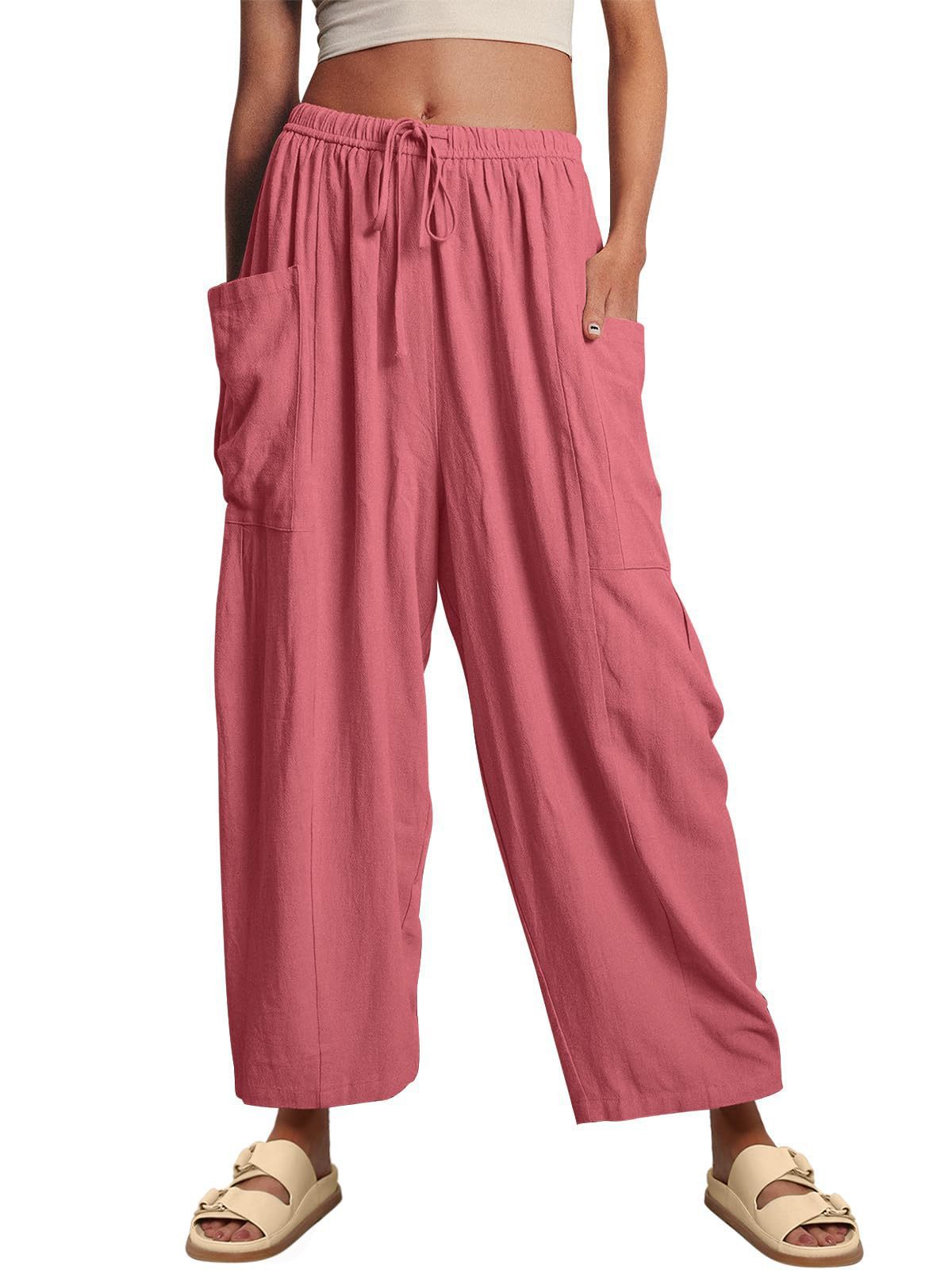 Striped Straight-leg Pants Elastic Waist Cropped Pleated Pants - cas7m