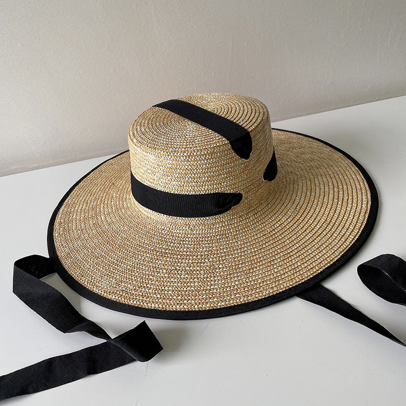 French Vintage Big Brim Strap Hat - cas7m