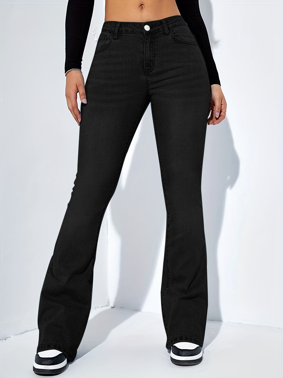 Women's Slim-fit Jeans Pants With Flared Design Fashion Casual High Waist Stretch Trousers - cas7m