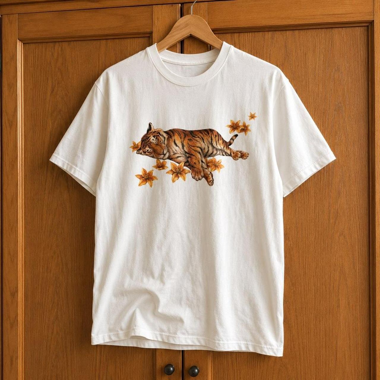 Womens Cotton Short-sleeved Loose-fitting Top With A Tiger Print - cas7m