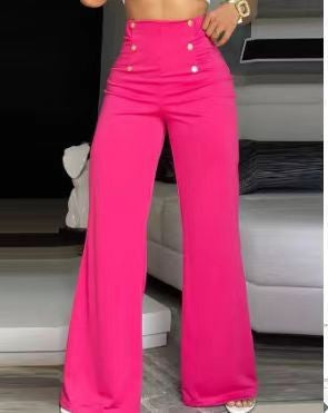 Double-breasted Micro-stretch Wide-leg Pants - cas7m