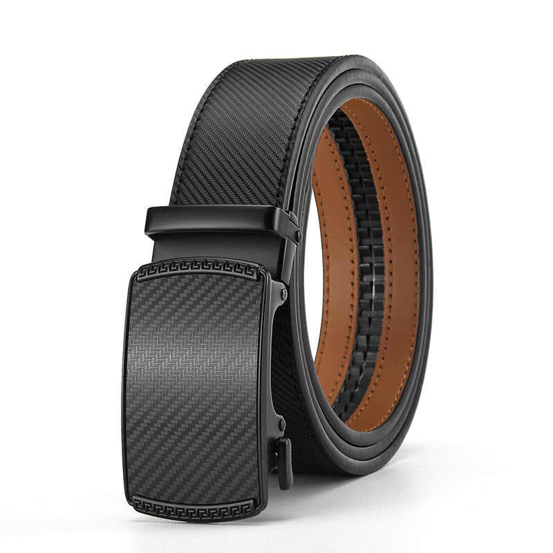 Premium Two-Layer Cowhide Belt with Automatic Buckle - Black/Yellow - cas7m