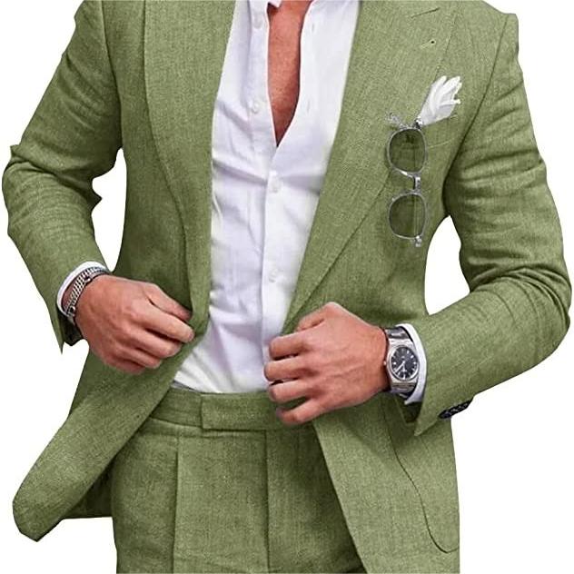 Men's Large Single Row One Button Solid Color Suit Two-piece Set - cas7m