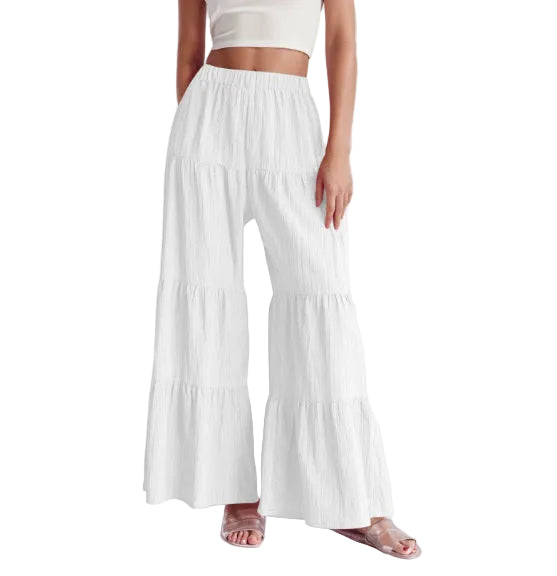Pleated Elastic Waist Pants Female Wide-leg Casual Pants - cas7m