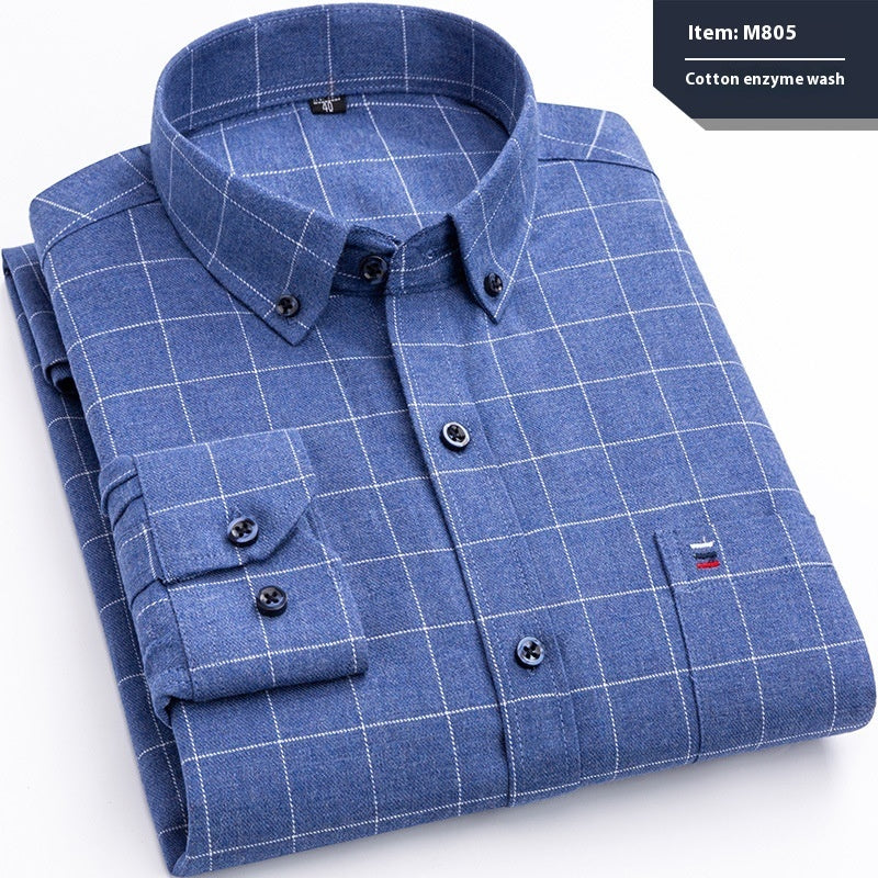 Cotton Long-sleeved Shirt Plaid Business Slim Fit - cas7m