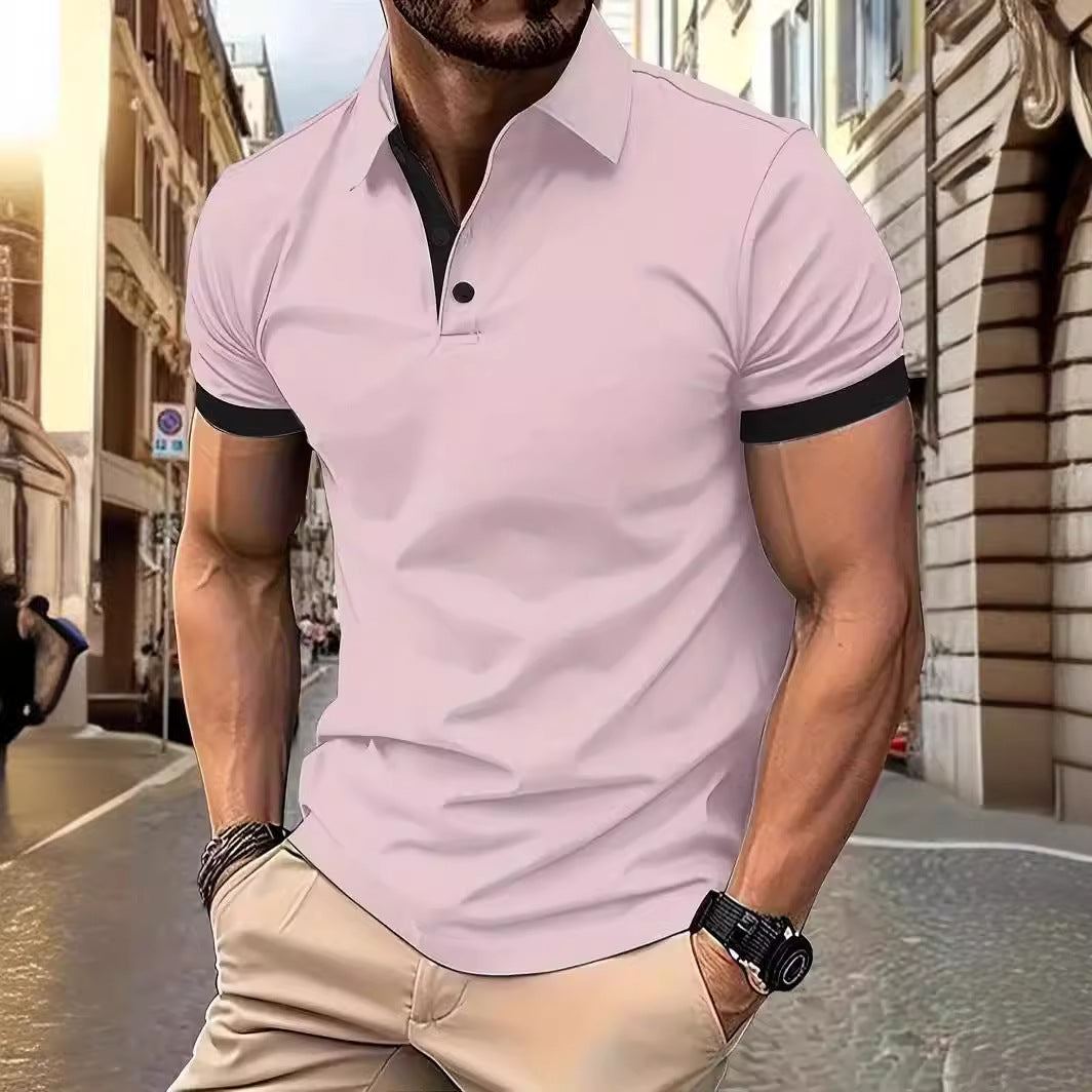3D Solid Color Lapel Short Sleeve Polo Shirt Casual Loose Men - cas7m