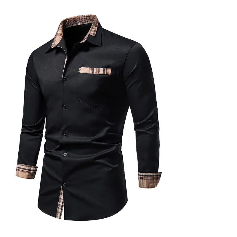 Men's Casual Long Sleeve Formal Wear Plaid Collar Button Shirt - cas7m