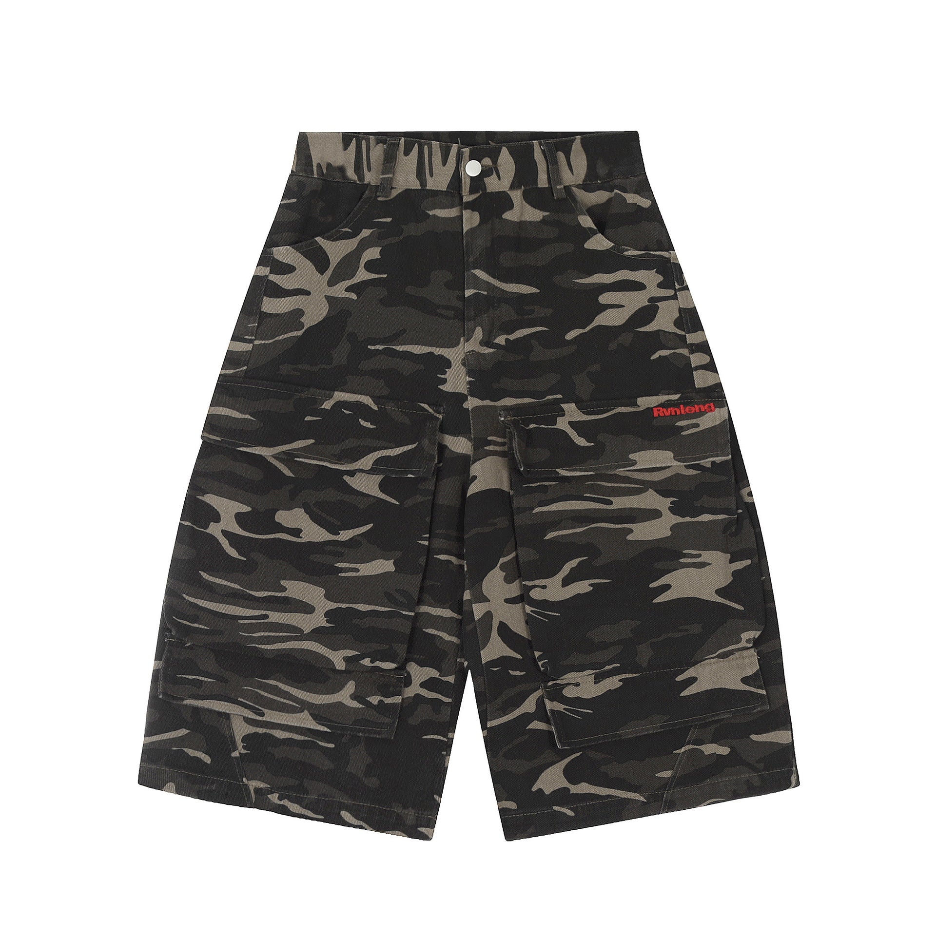 Retro Camouflage Multi-pocket Workwear Cropped Jeans Men And Women Wide - cas7m