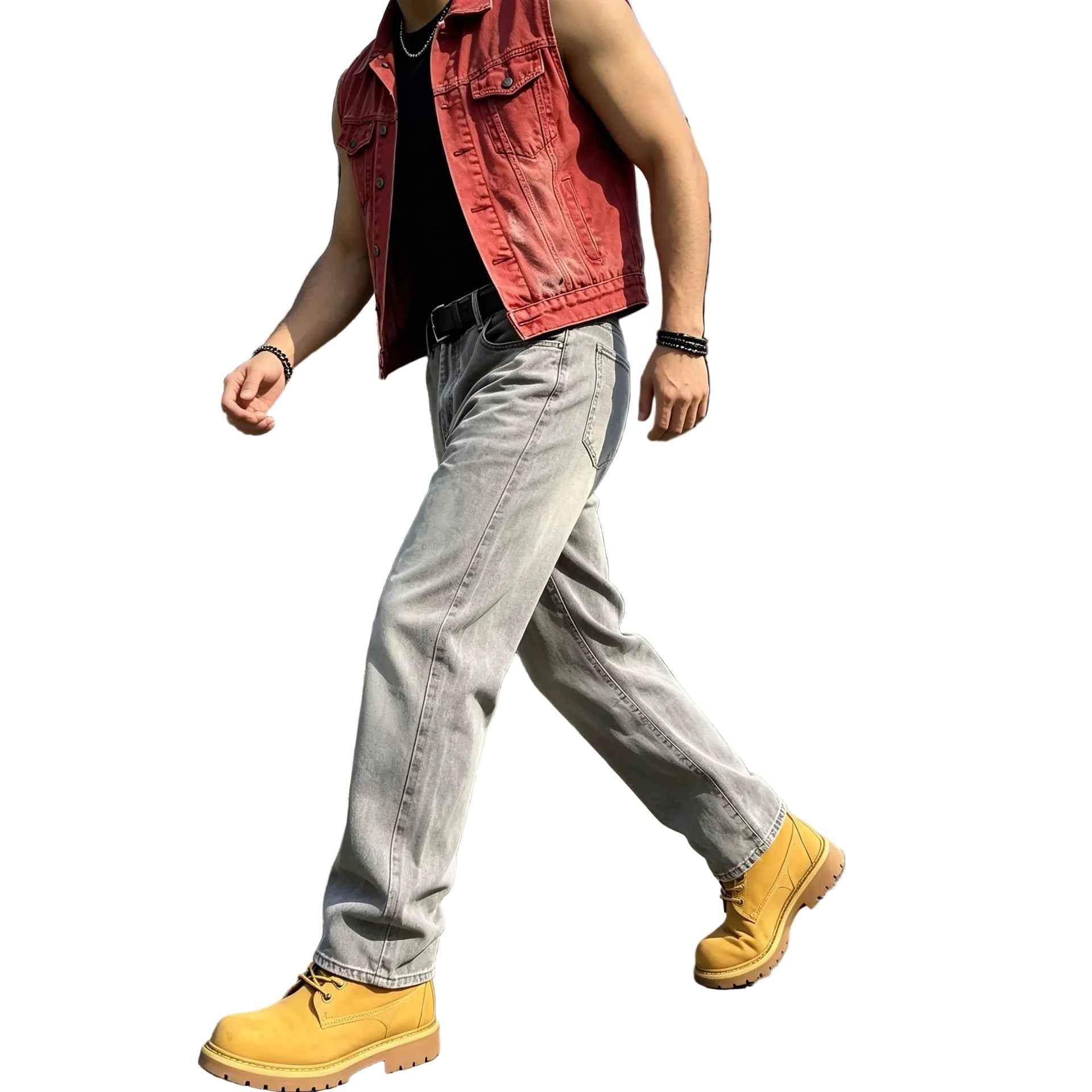 Casual Gray Men's Jeans for Daily Wear, Comfortable Commuting, Fashion Distressed Washed Denim Pants