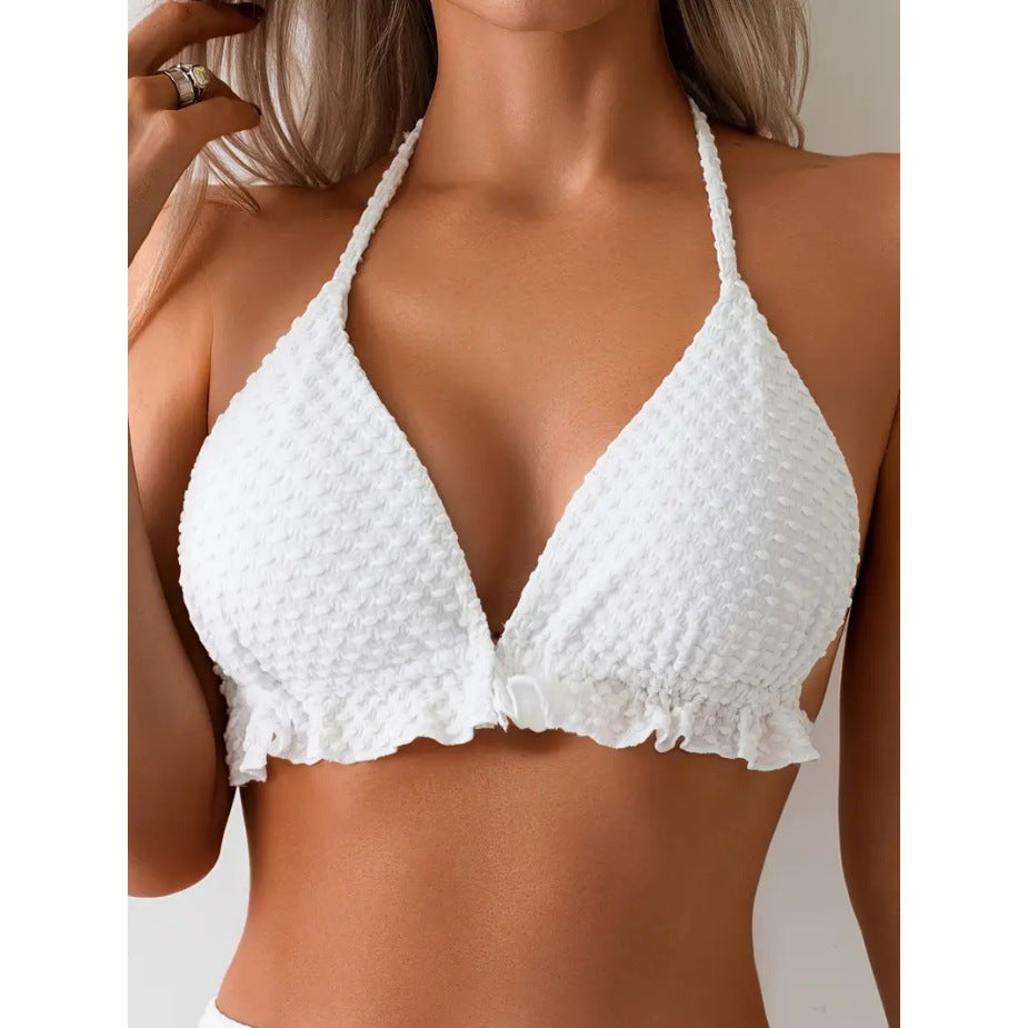 Polka Dot Fabric Bikini Three Piece Swimsuit Women - cas7m