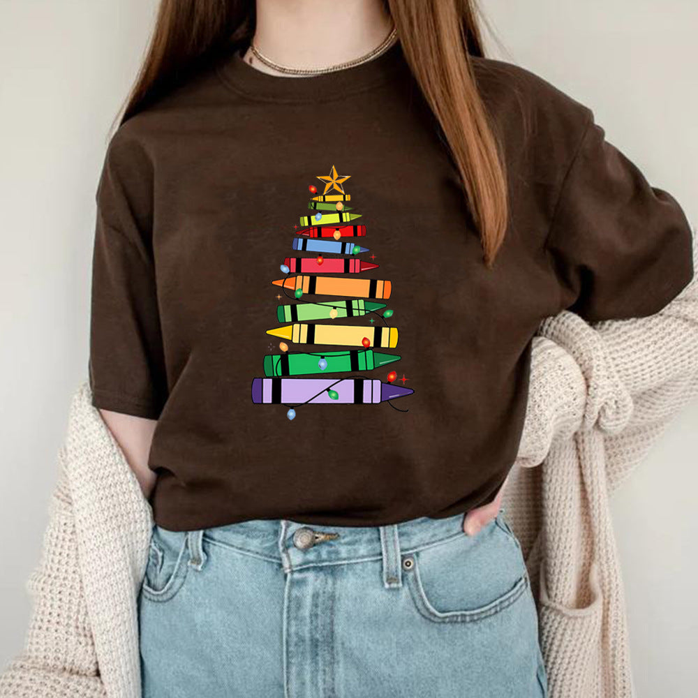 Crayon Christmas Tree Print Design Women's T-shirt - cas7m