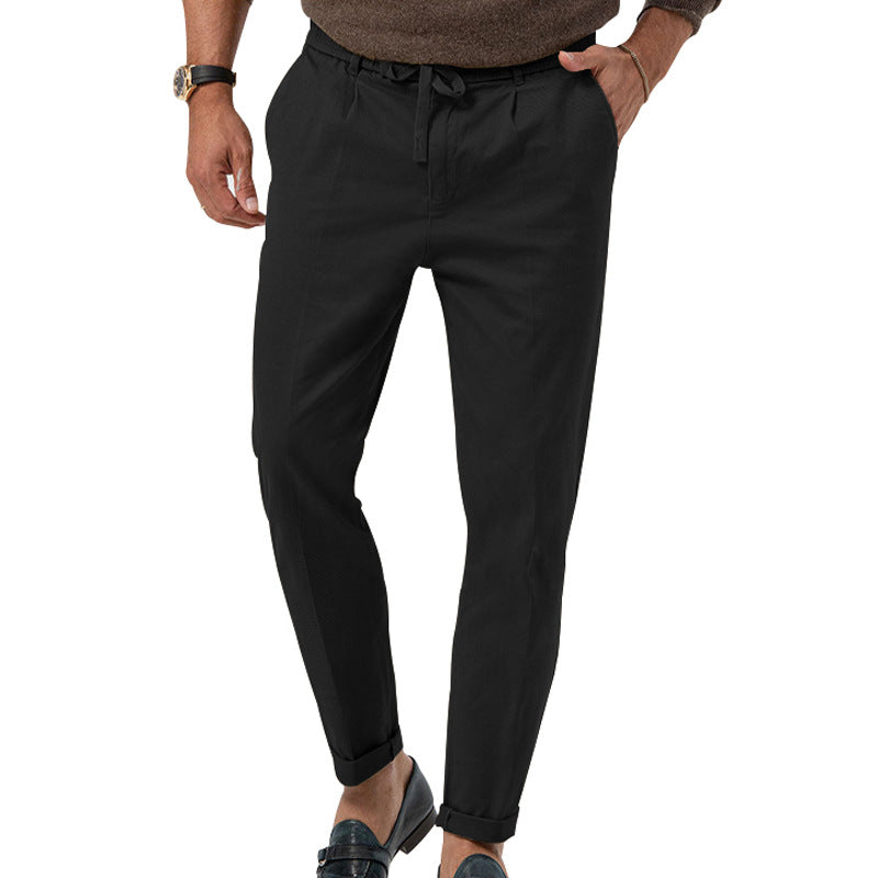 Casual Drawstring Pants Men's Business Straight Solid Color Suit Pants - cas7m