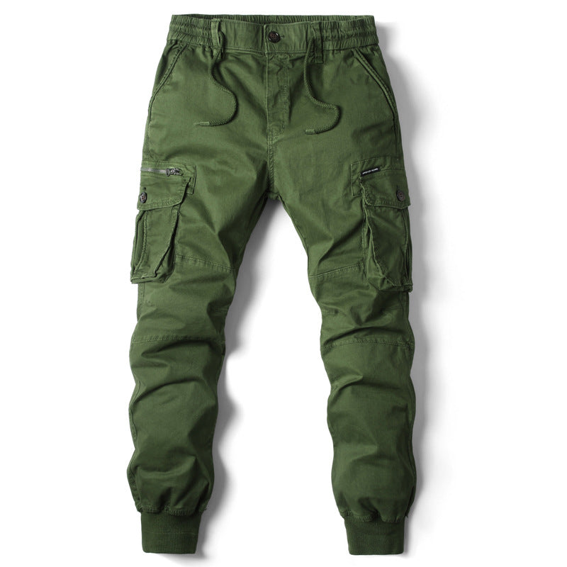 Solid Color Skinny Pants Multi-pocket Men's Working Pants - cas7m