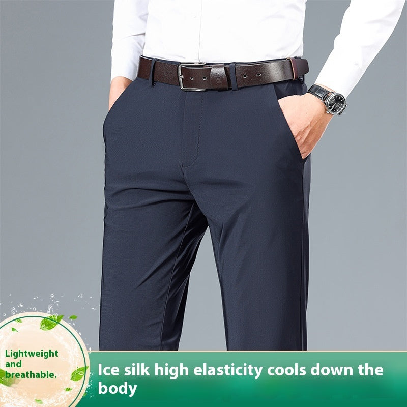 Men's High Elastic Jinammonia Ice Silk Casual Pants - cas7m