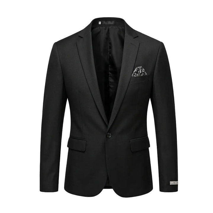A men's long-sleeve button-down dress shirt in solid black, shown on a clean white background.