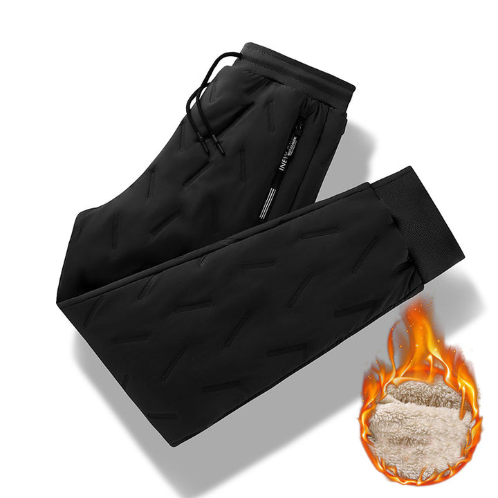Men's Trousers Winter Velvet Thickening Loose Fleece Pants With Zip Pocket Large Size Windproof Warm Jogging Pants - cas7m