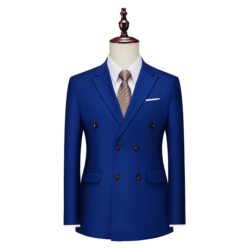 Men's Business Casual Double-breasted Suit Jacket Fashion Solid Color Coat - cas7m