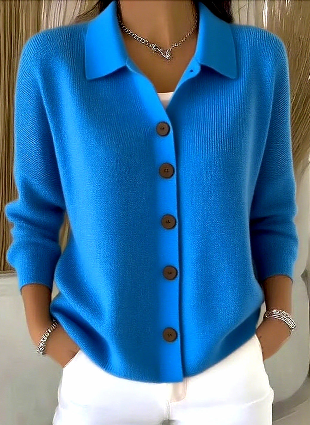Button-knitted Lapel Sweater Cardigan Coat For Women - cas7m