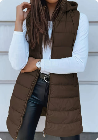 Solid Color Hooded Quilted Zipper Cotton Vest Coat - cas7m