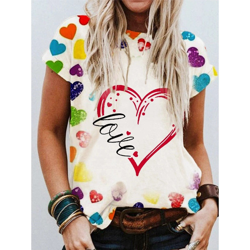 Women's Letter Casual Loose Short Sleeves Blouse - cas7m