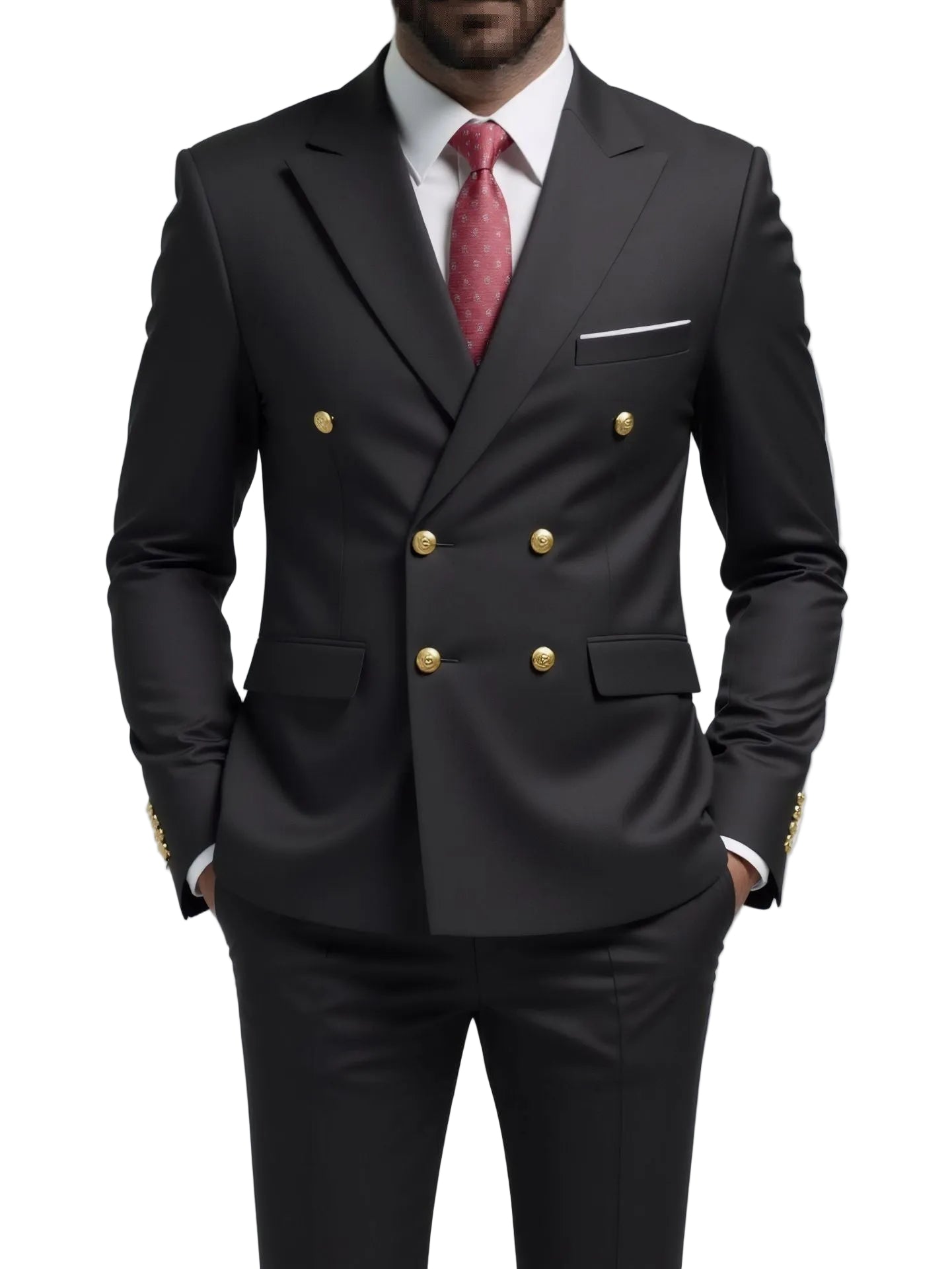 Business Non-Iron Two-Piece Suit With Double-Breasted Gold Buttons - cas7m