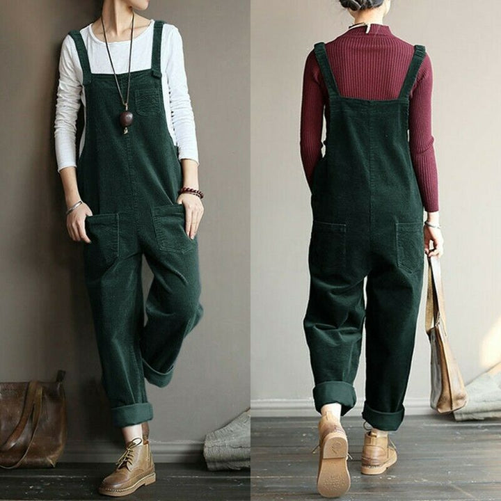 Women's Corduroy Solid Color Casual Bib Pants - cas7m