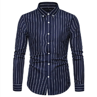 Men's Digital Printed Striped Long-sleeved Lapel Shirt - cas7m
