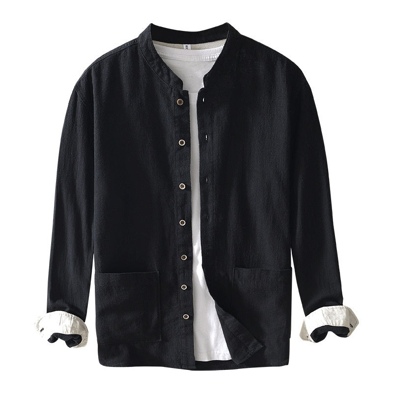 Chinese-style Stand Collar Ramie Long-sleeved Shirt Breathable Linen Casual Chinese-style Shirt For Men - cas7m