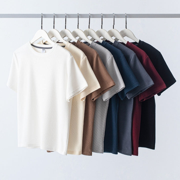 Knitted Short-sleeved T-shirt Men's All-match Loose Solid Color - cas7m