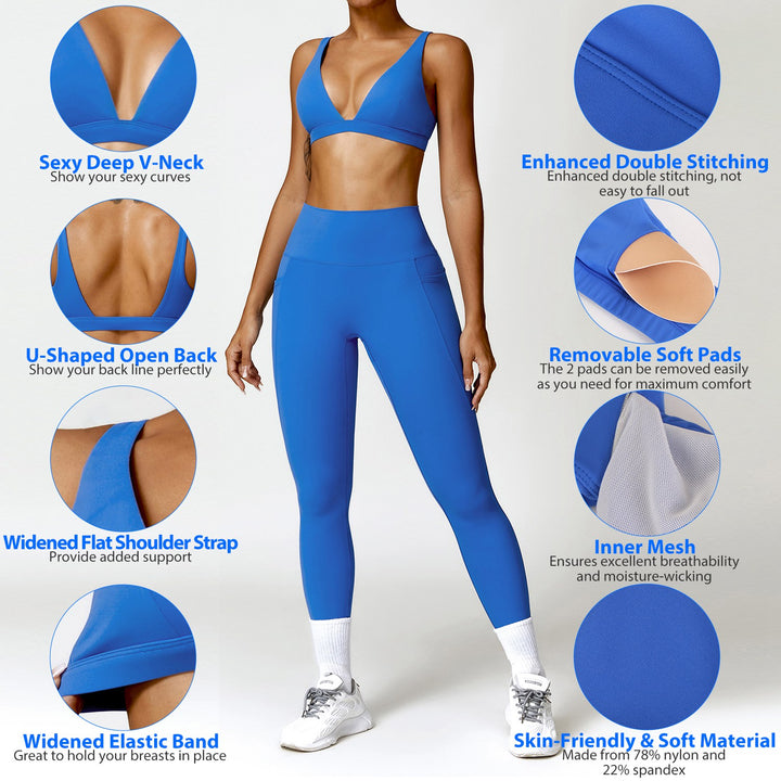 Sexy V-Neck U-Back Breathable Sports Bra - 5 Colors, S-XL - cas7m