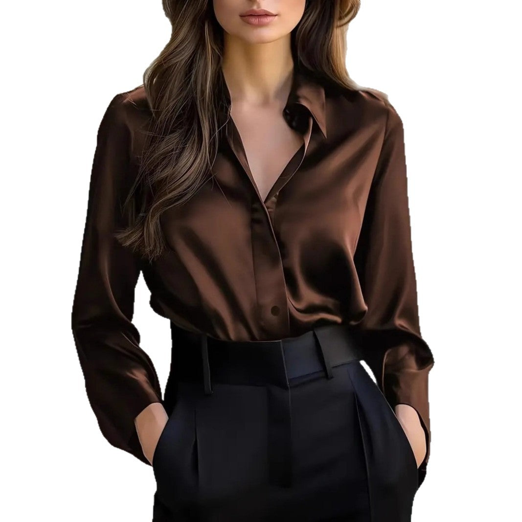 Elegant Long Sleeve Polyester Blouse - Multiple Colors Available - cas7m