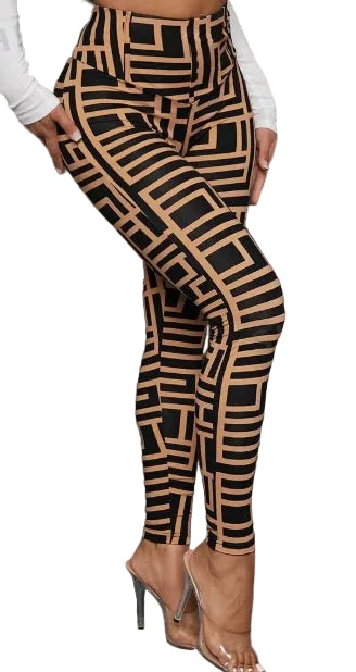 Casual Women Geometric Print Knitted Leggings - cas7m