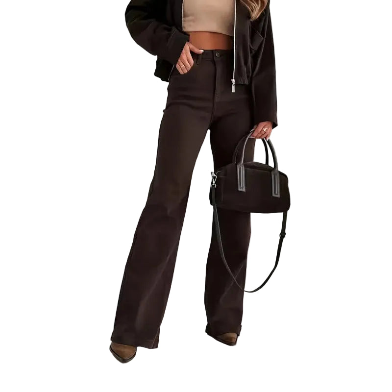 High-elastic Slightly Flared Solid-color Casual Jeans For Women - cas7m
