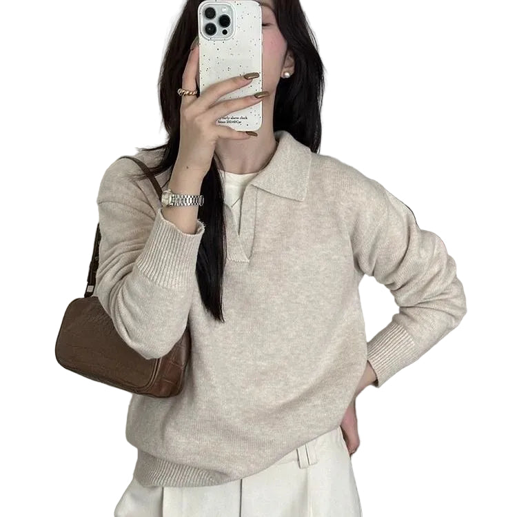 Womens Casual Retro Long-Sleeve Knitted Sweater - cas7m