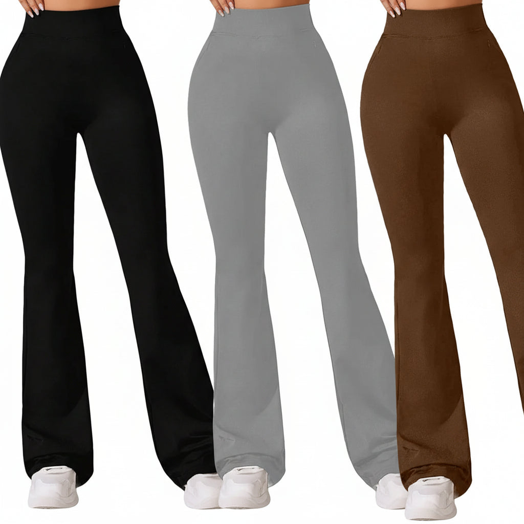 3pcs High-Waisted Flare Sharkskin Leggings Slim Fit, Lightweight & Sculpting Yoga Pants - cas7m