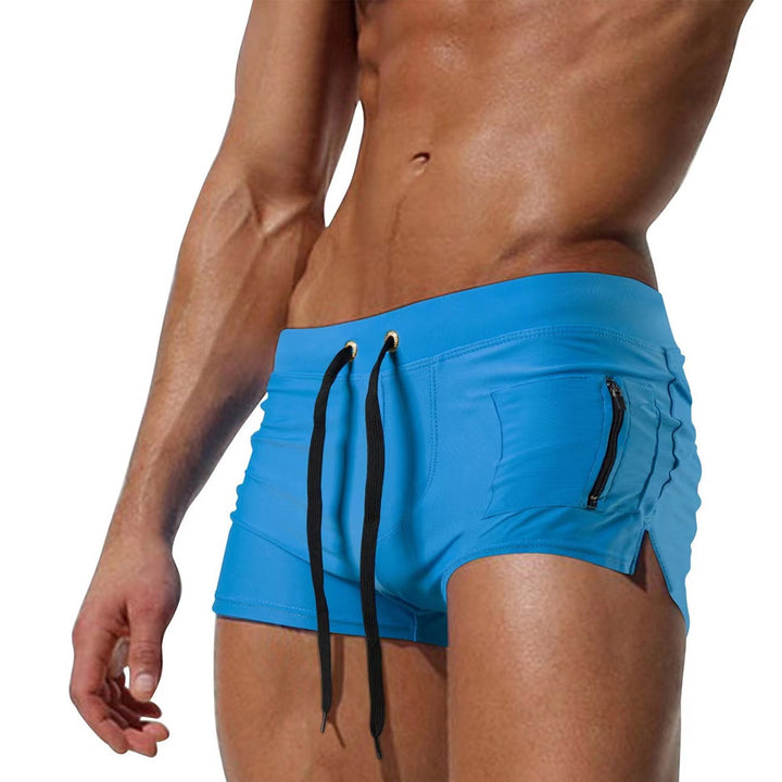 Men's Polyester High Waist Tight Lace-up Swimming Trunks - cas7m