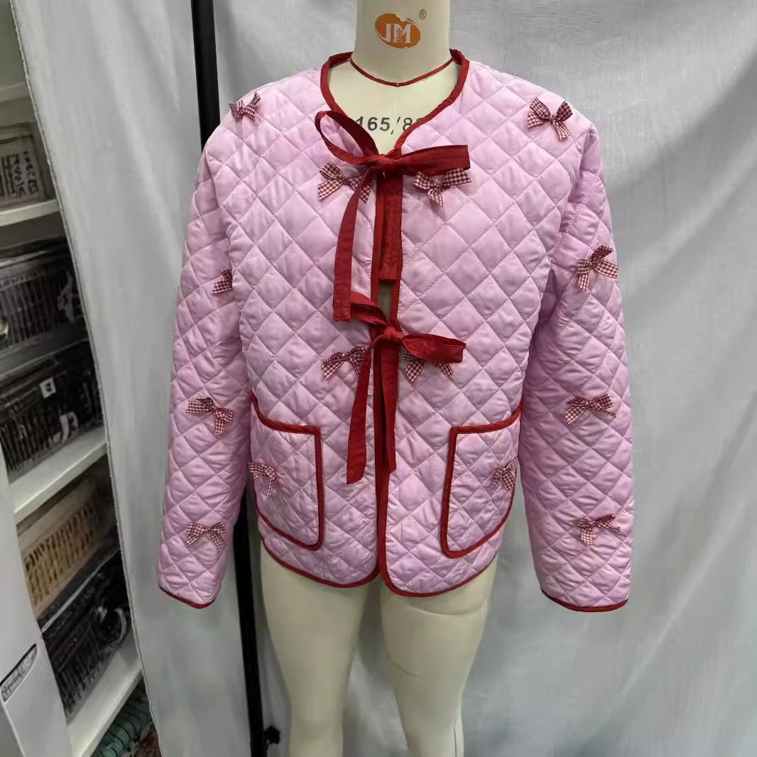 Women's Bow Embroidered Quilted Jacket - cas7m