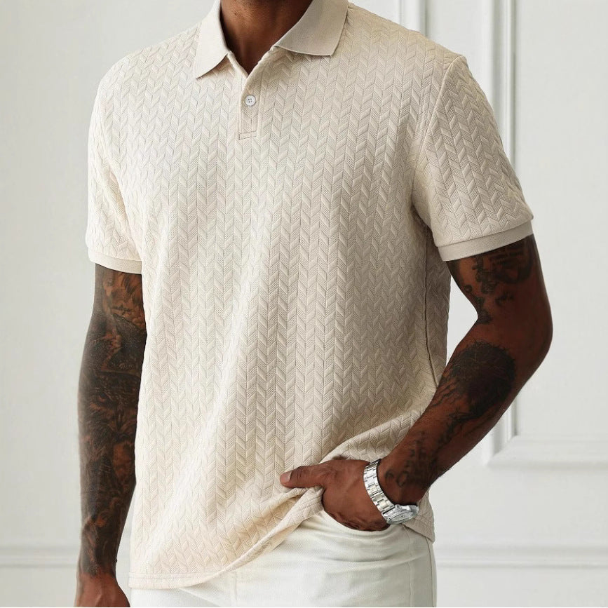 Men's Solid Color Polo Collar Short-sleeved Shirt - cas7m