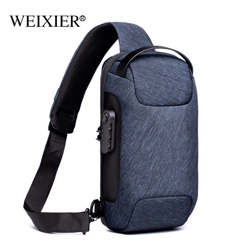 Waterproof USB Anti-theft Bag Men Oxford Crossbody Shoulder Bag Sling Multifunction Short Travel Messenger Chest Pack - cas7m