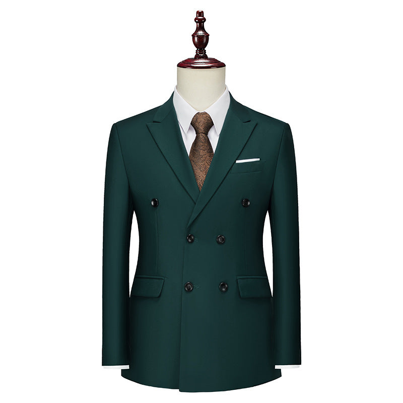 Men's Business Casual Double-breasted Suit Jacket Fashion Solid Color Coat - cas7m