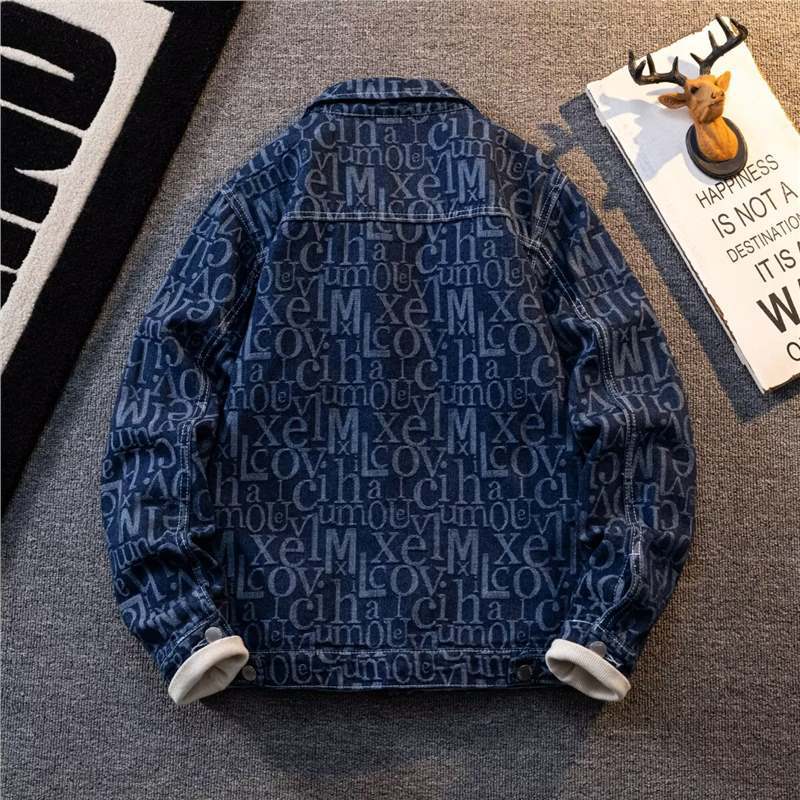 American Retro Heavy Printed Presbyopic Letter Denim Jacket - cas7m