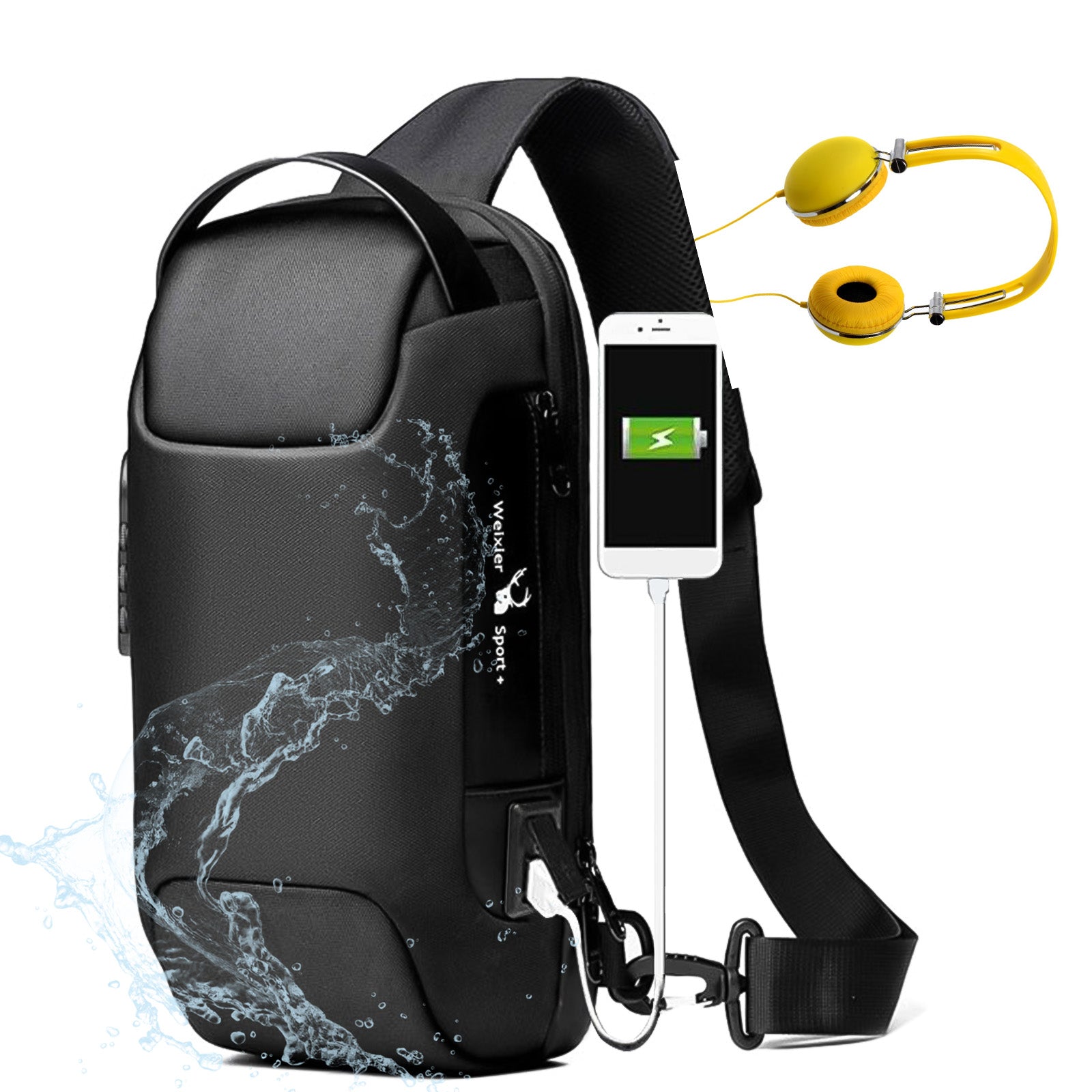 Waterproof USB Anti-theft Bag Men Oxford Crossbody Shoulder Bag Sling Multifunction Short Travel Messenger Chest Pack - cas7m