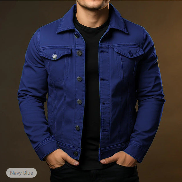 Men's Jacket Denim Coat Tooling Solid Color Thick Coat - cas7m