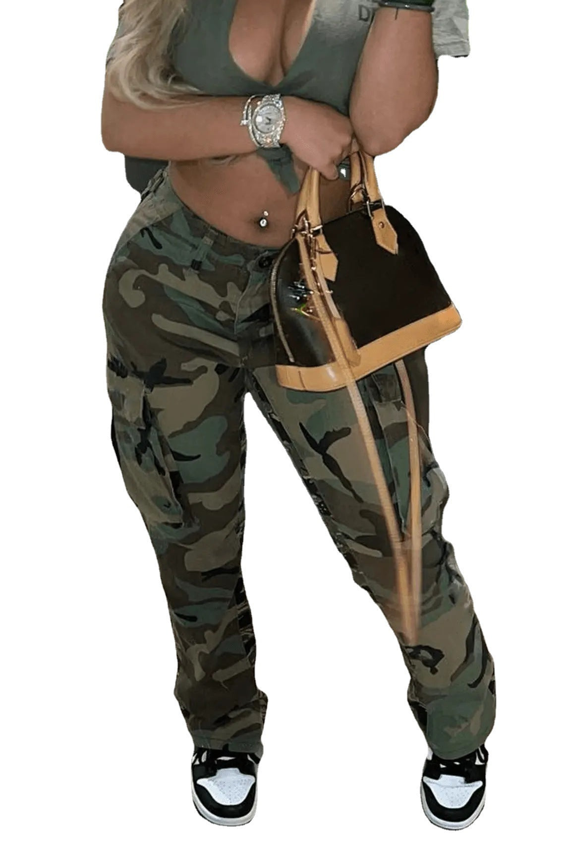 High Straight Waist Multicolor Camouflage Overalls - cas7m