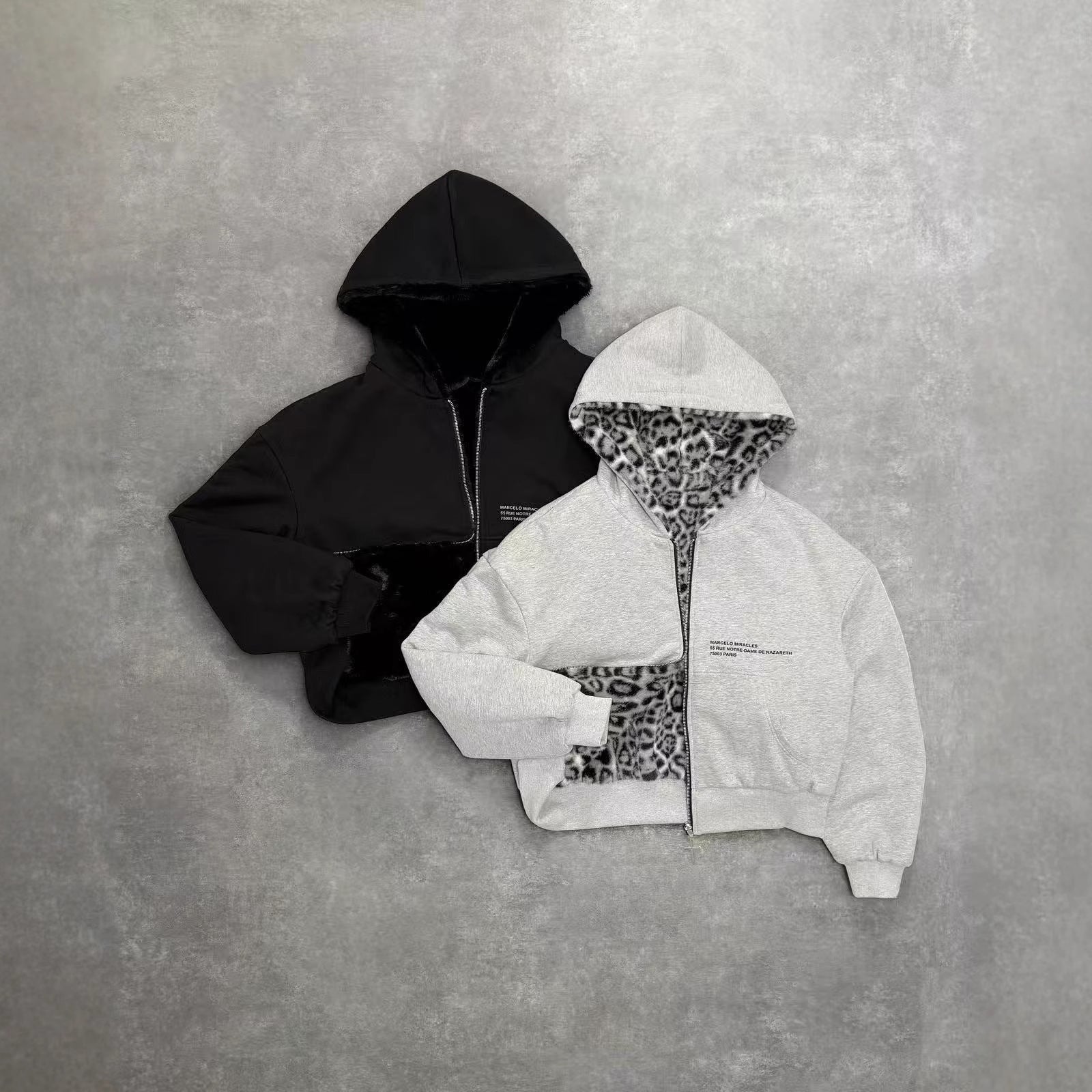 Hooded Hoodie Two Sides Can Wear Vintage Leopard Print Zipper Hoodie - cas7m