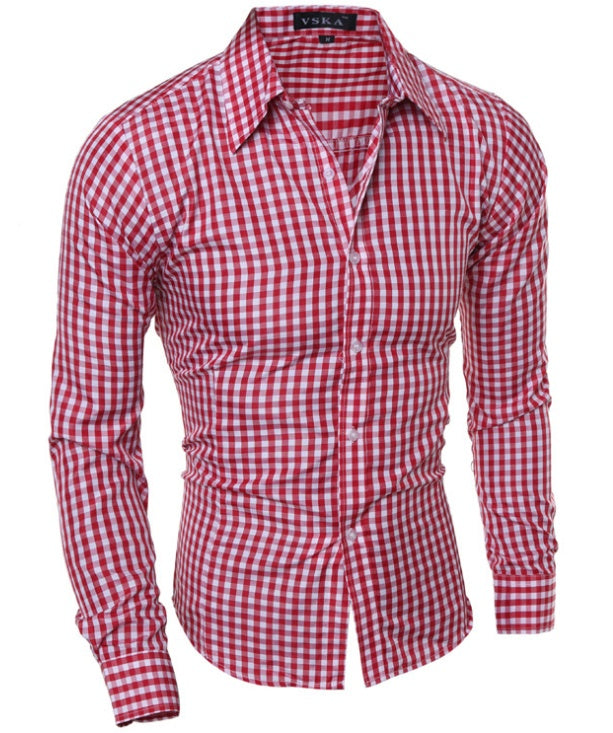 Classic Plaid Shirt Men's Slim Long Sleeve Plaid Shirt - cas7m