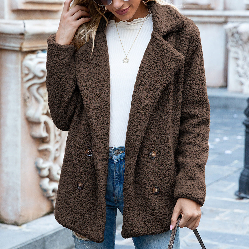 Loose Lapel Fluffy Coat Winter Button Jacket Cardigan Outwear For Women Clothing - cas7m