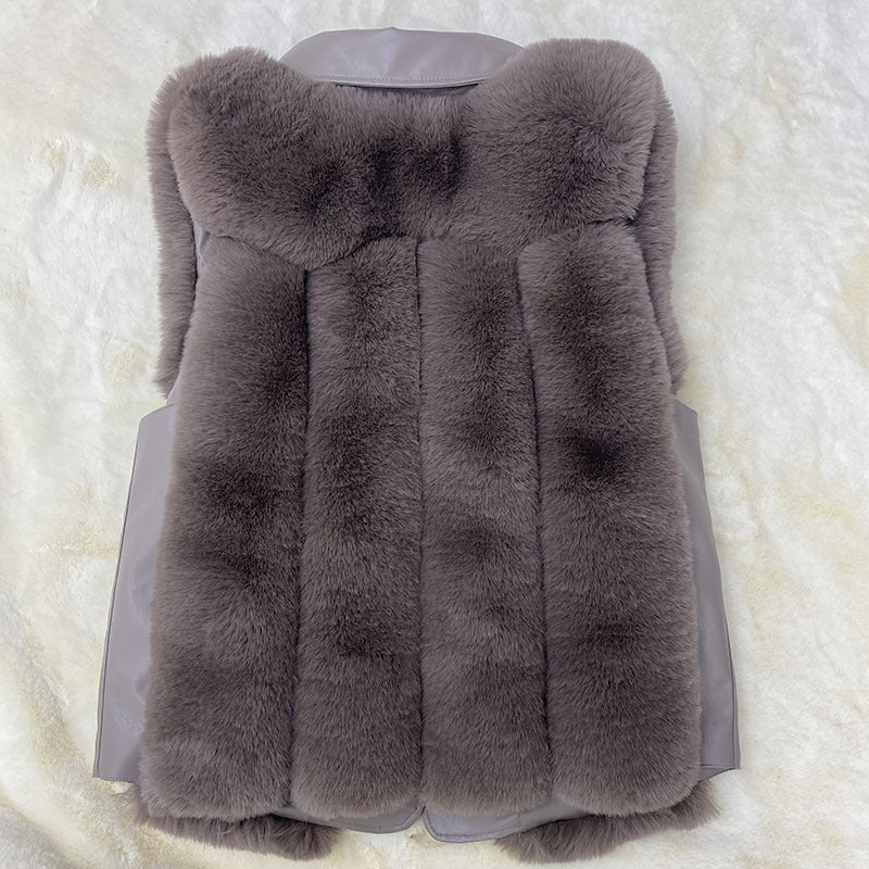 Warm Leisure Stitching Women's Fur Vests - cas7m