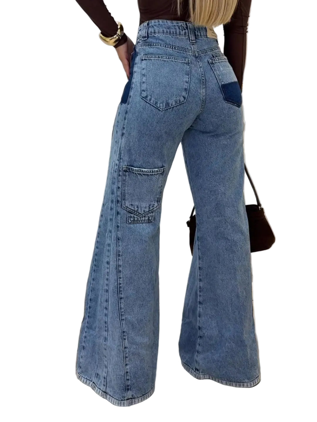 Trendy Light Blue High - Waisted Flared Jeans - cas7m