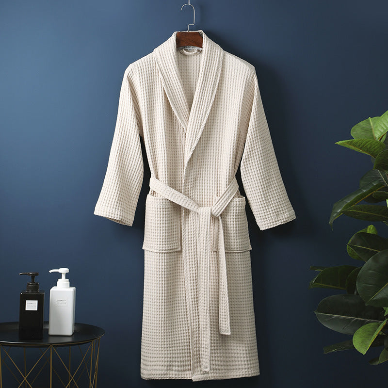 Pure Cotton Bathrobe Long Waffle All Cotton Nightgown - cas7m